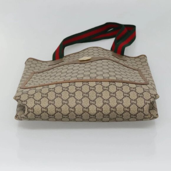 GUCCI GG Plus Supreme Web Sherry Line Tote Bag PVC Beige Red Green Auth ep9518 - Picture 7 of 16
